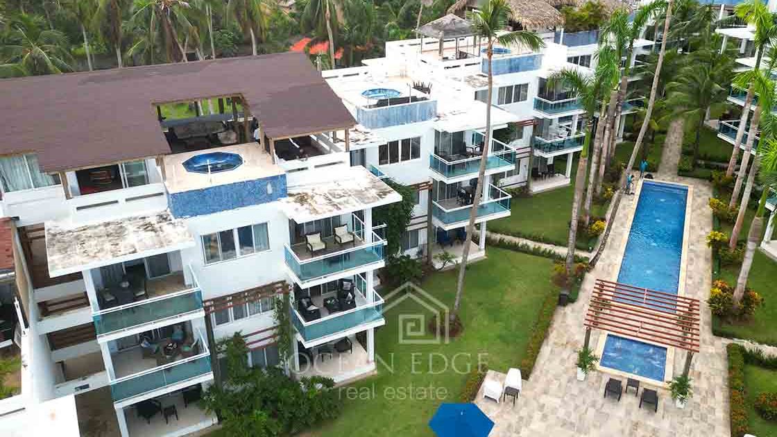 Beachfront 3-bedroom Penthouse Las Ballenas Beach Web - Las Terrenas Real Estate - OCean Edge Dominican Republic Drone 2